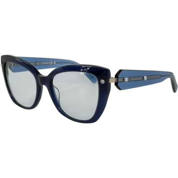 Swarovski SK0391 Womens Plastic Sunglass 90V Shiny Blue 54-18 Blue Lenses - Picture 1 of 6